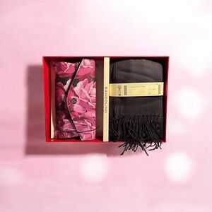 Bandolino Pink Floral Wallet and Black Scarf Set